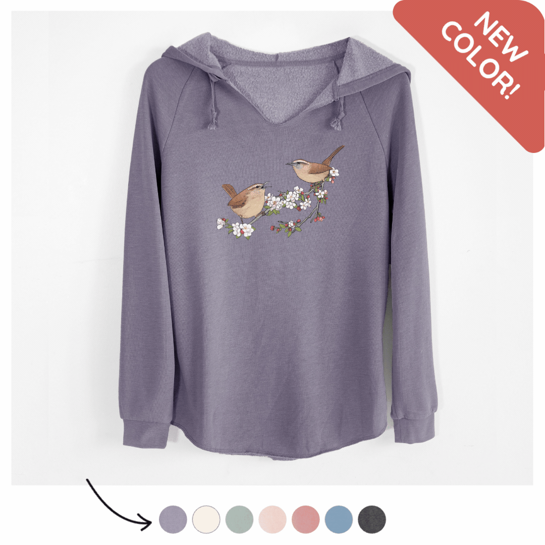 Limited release Plum purple women's lightweight pullover nature hoodie featuring color swatches.