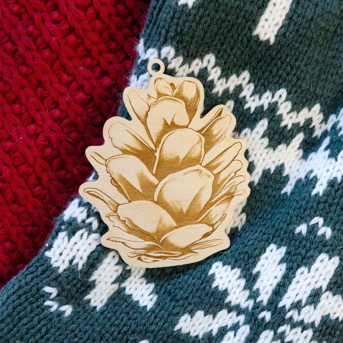 Product photo of the BeCause Tees Western Hemlock Pinecone Wooden Ornament.