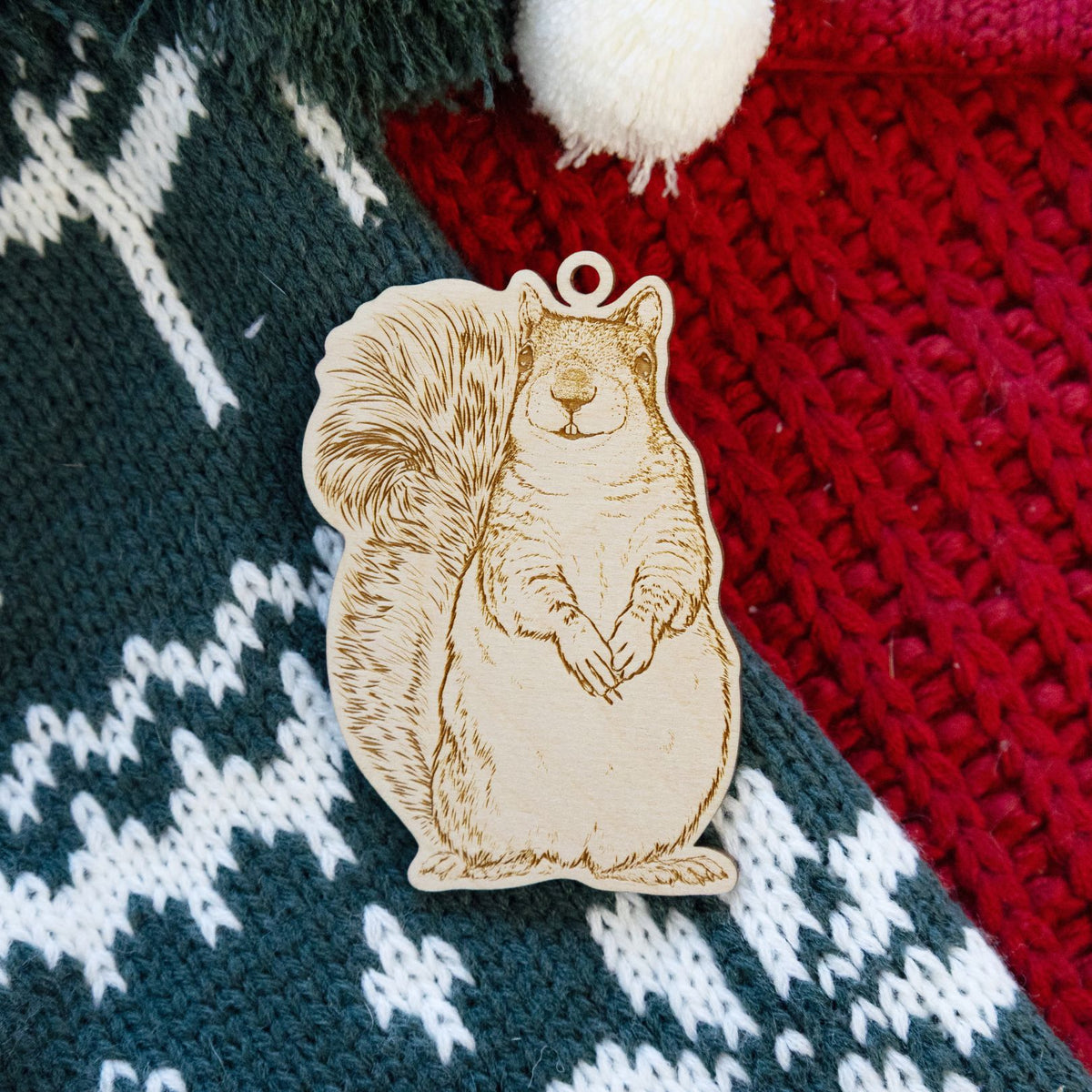 Product photo of the BeCause Tees Western Grey Squirrel Wooden Ornament.