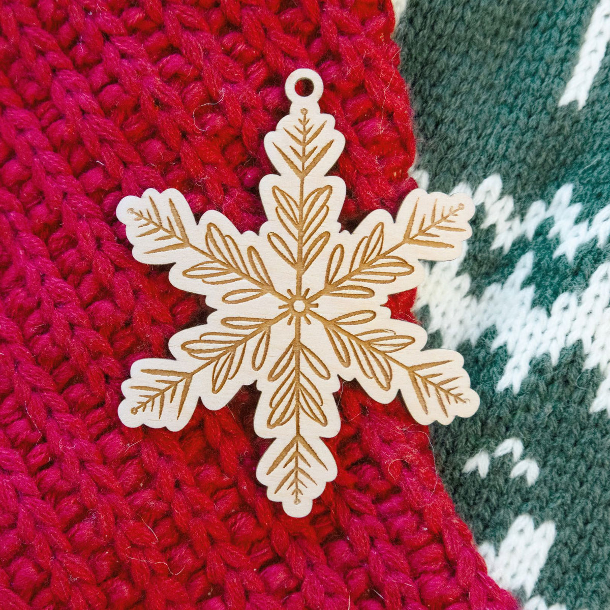 Product photo of the BeCause Tees Evergreen Snowflake Wooden Ornament.