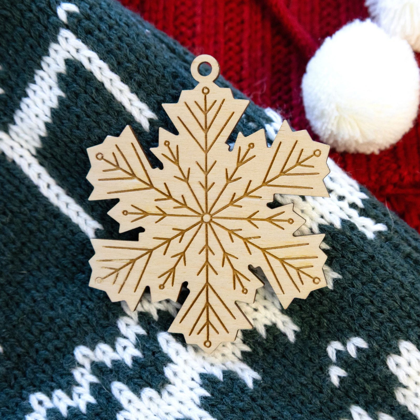 Product photo of the BeCause Tees Geometric Snowflake Wooden Ornament.