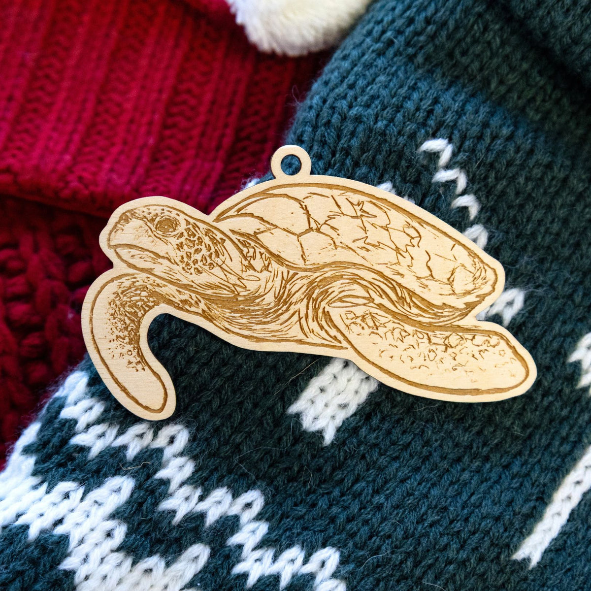 Product photo of the BeCause Tees Hawksbill Turtle Wooden Ornament.