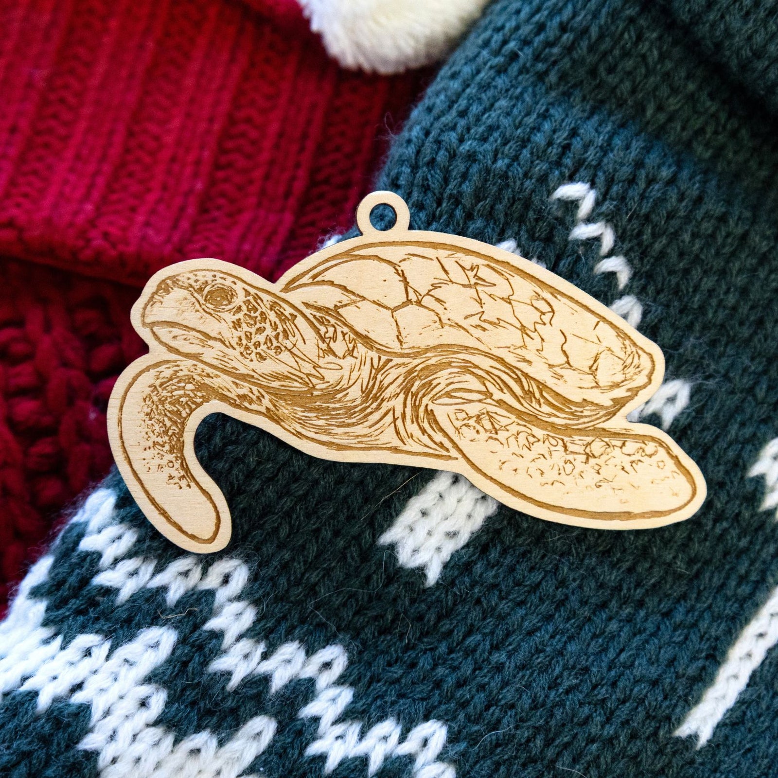 Product photo of the BeCause Tees Hawksbill Turtle Wooden Ornament.