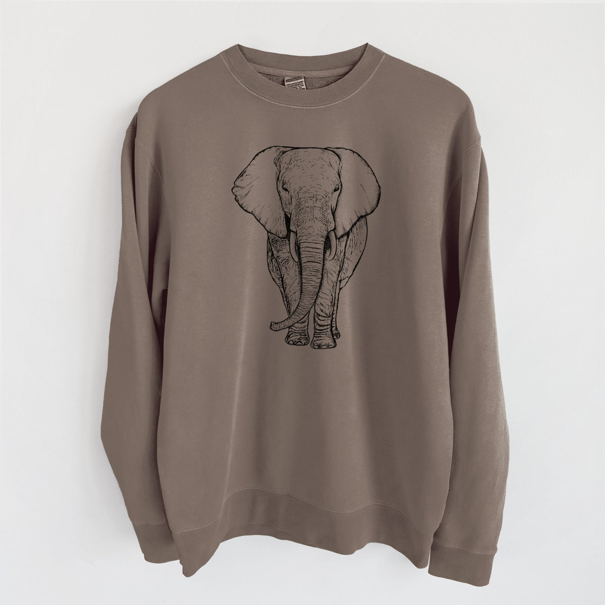 Loxodonta africana - African Elephant - Unisex Pigment Dyed Crew Sweatshirt in Espresso Brown Color