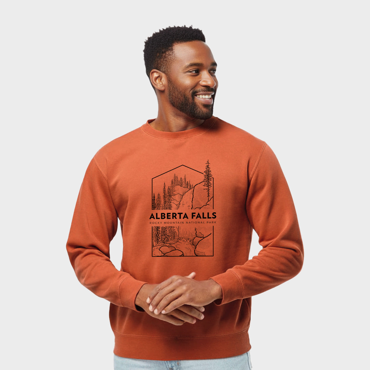 Alberta Falls - Rocky Mountain National Park - Unisex Pigment Dyed Crew Sweatshirt in Amber