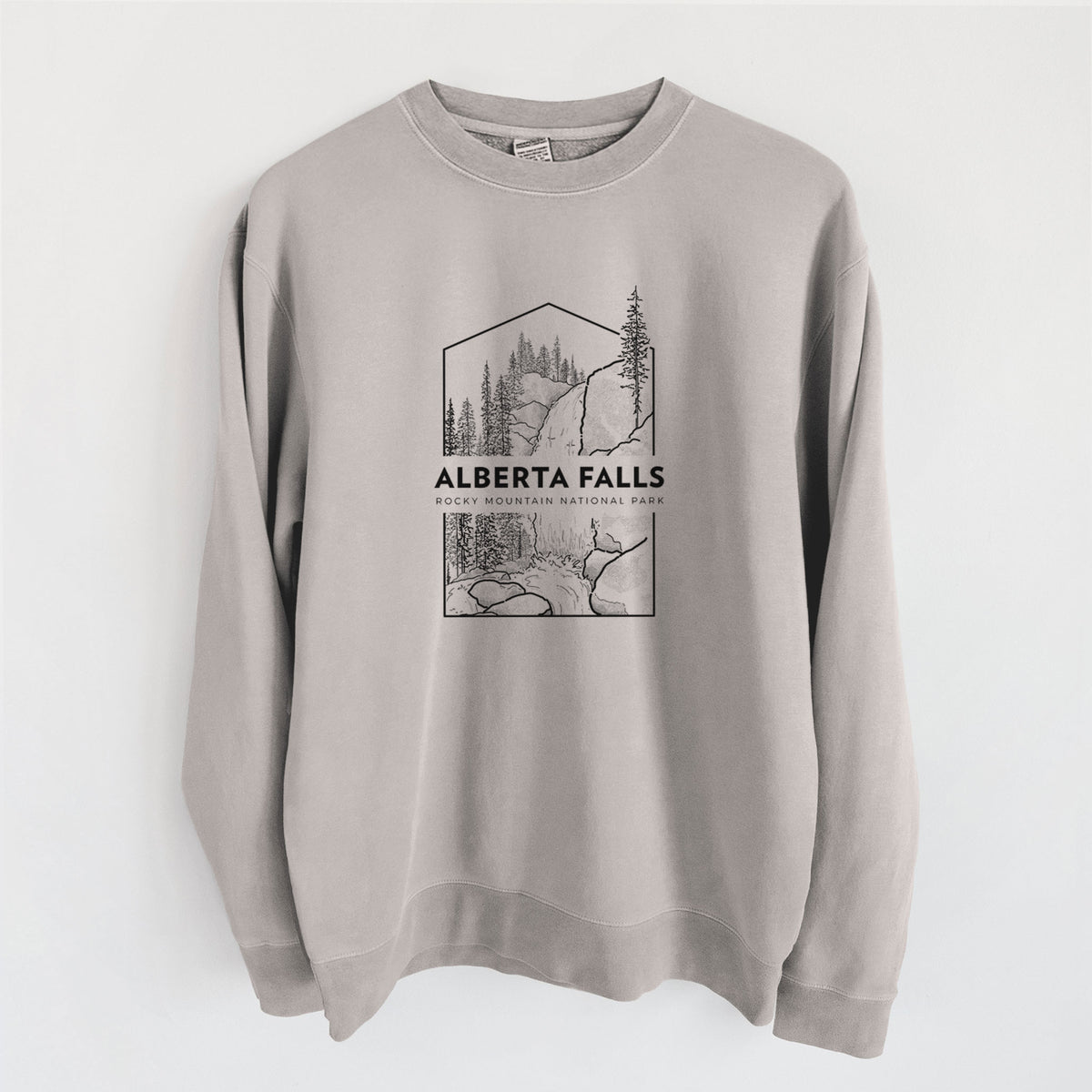 Alberta Falls - Rocky Mountain National Park - Unisex Pigment Dyed Crew Sweatshirt in Cement
