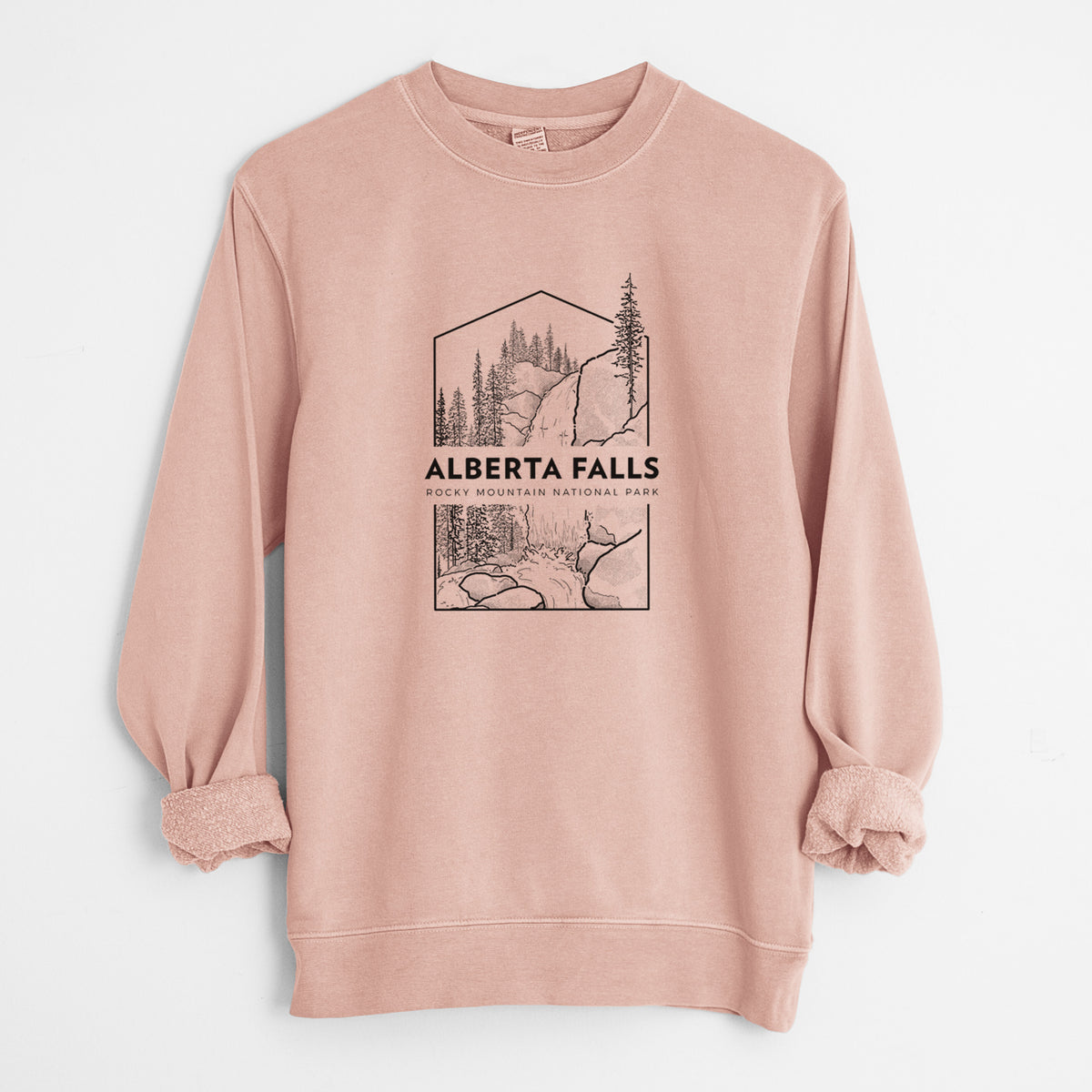 Alberta Falls - Rocky Mountain National Park - Unisex Pigment Dyed Crew Sweatshirt in Dusty Pink