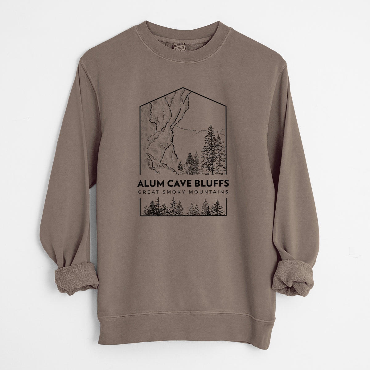 Alum Cave Bluffs - Great Smoky Mountains National Park - Unisex Pigment Dyed Crew Sweatshirt in Espresso Brown Color