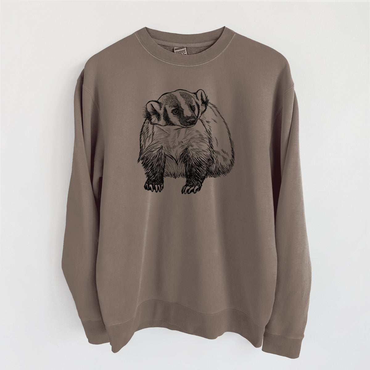 American Badger - Taxidea taxus - Unisex Pigment Dyed Crew Sweatshirt in Espresso Brown Color