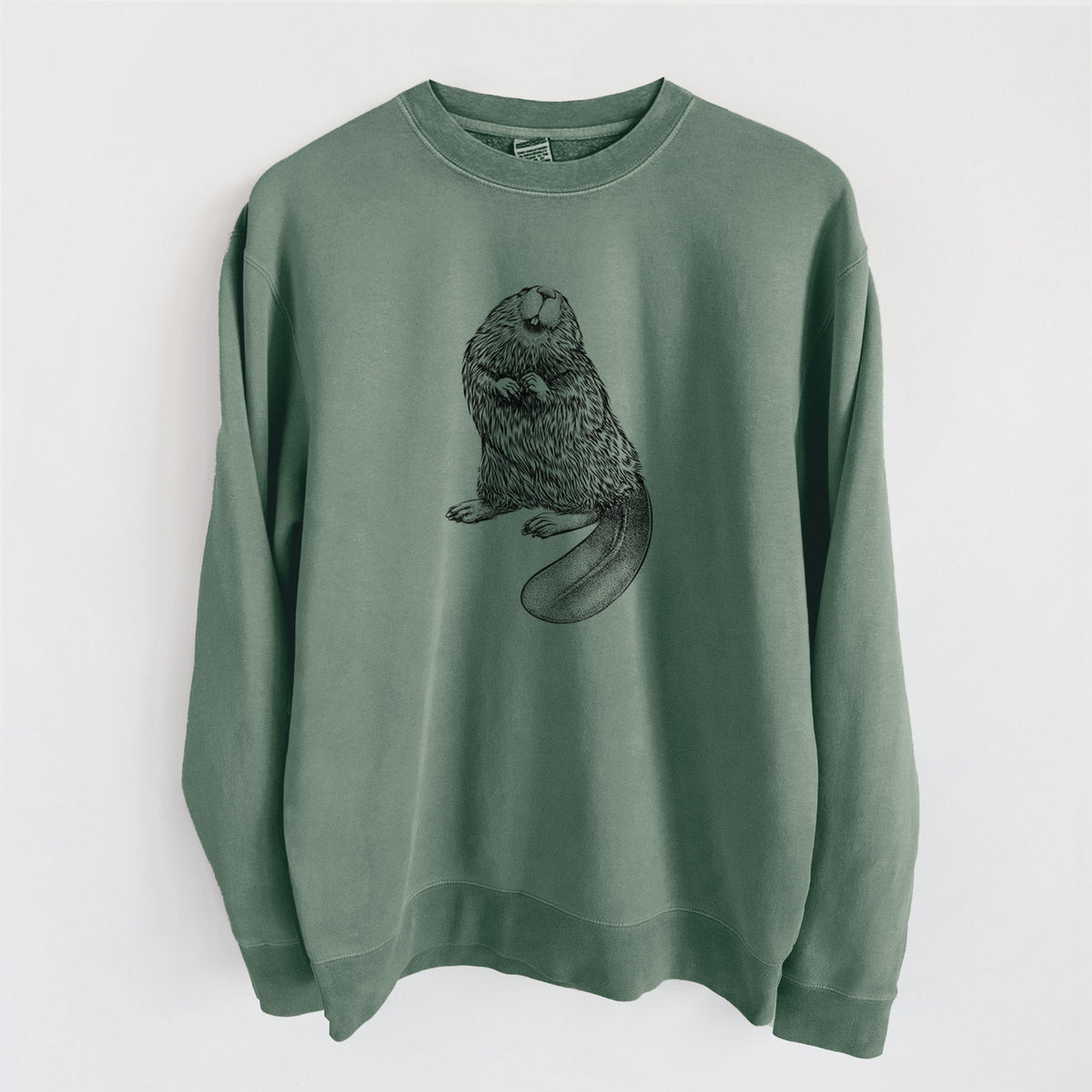 North American Beaver - Castor canadensis - Unisex Pigment Dyed Crew Sweatshirt in Alpine Green