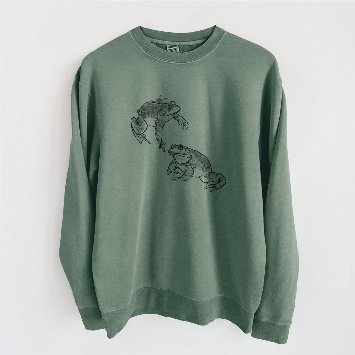 American Bullfrogs - Lithobates catesbeianus - Unisex Pigment Dyed Crew Sweatshirt in Alpine Green