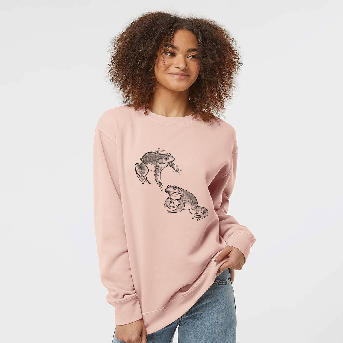 American Bullfrogs - Lithobates catesbeianus - Unisex Pigment Dyed Crew Sweatshirt in Dusty Pink