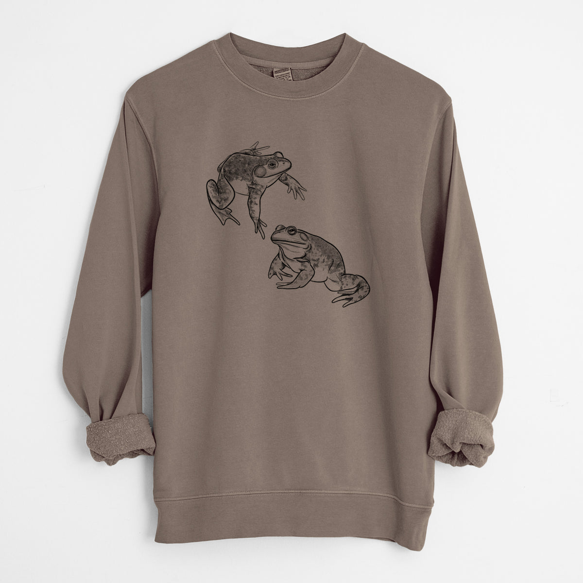 American Bullfrogs - Lithobates catesbeianus - Unisex Pigment Dyed Crew Sweatshirt in Espresso Brown Color