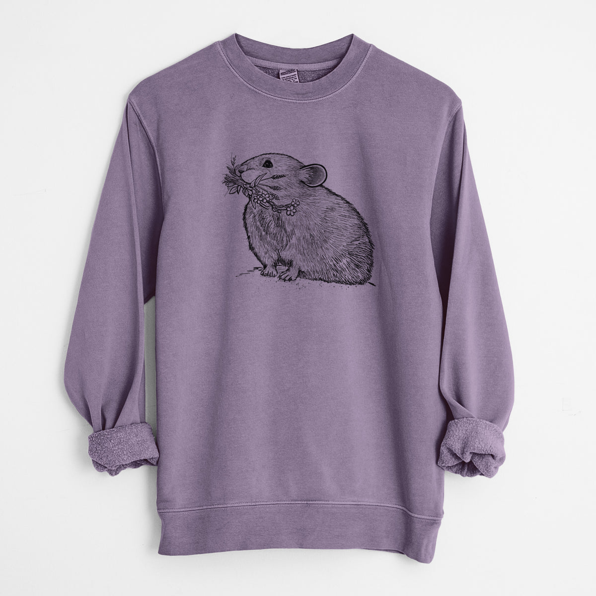Ochotona princeps - American Pika - Unisex Pigment Dyed Crew Sweatshirt in Plum