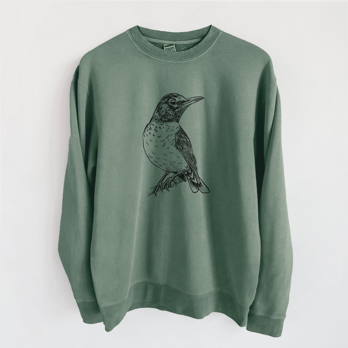 American Robin - Turdus migratorius - Unisex Pigment Dyed Crew Sweatshirt in Alpine Green