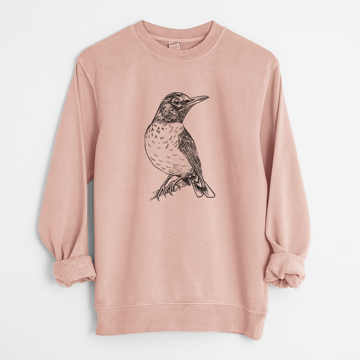 American Robin - Turdus migratorius - Unisex Pigment Dyed Crew Sweatshirt in Dusty Pink