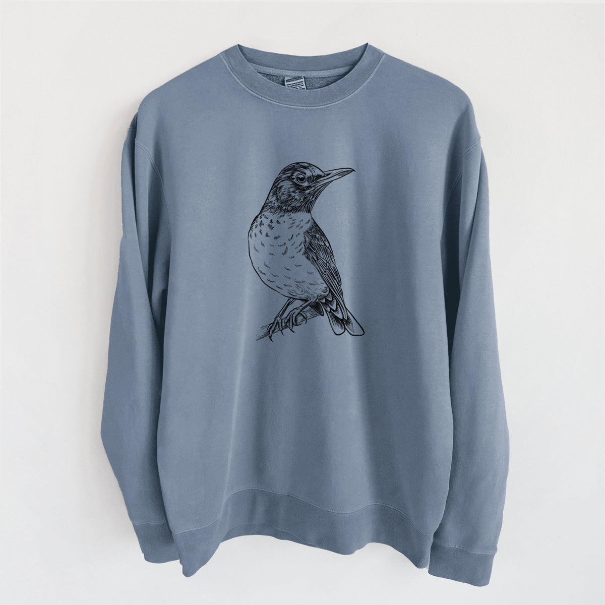 American Robin - Turdus migratorius - Unisex Pigment Dyed Crew Sweatshirt in Slate Blue