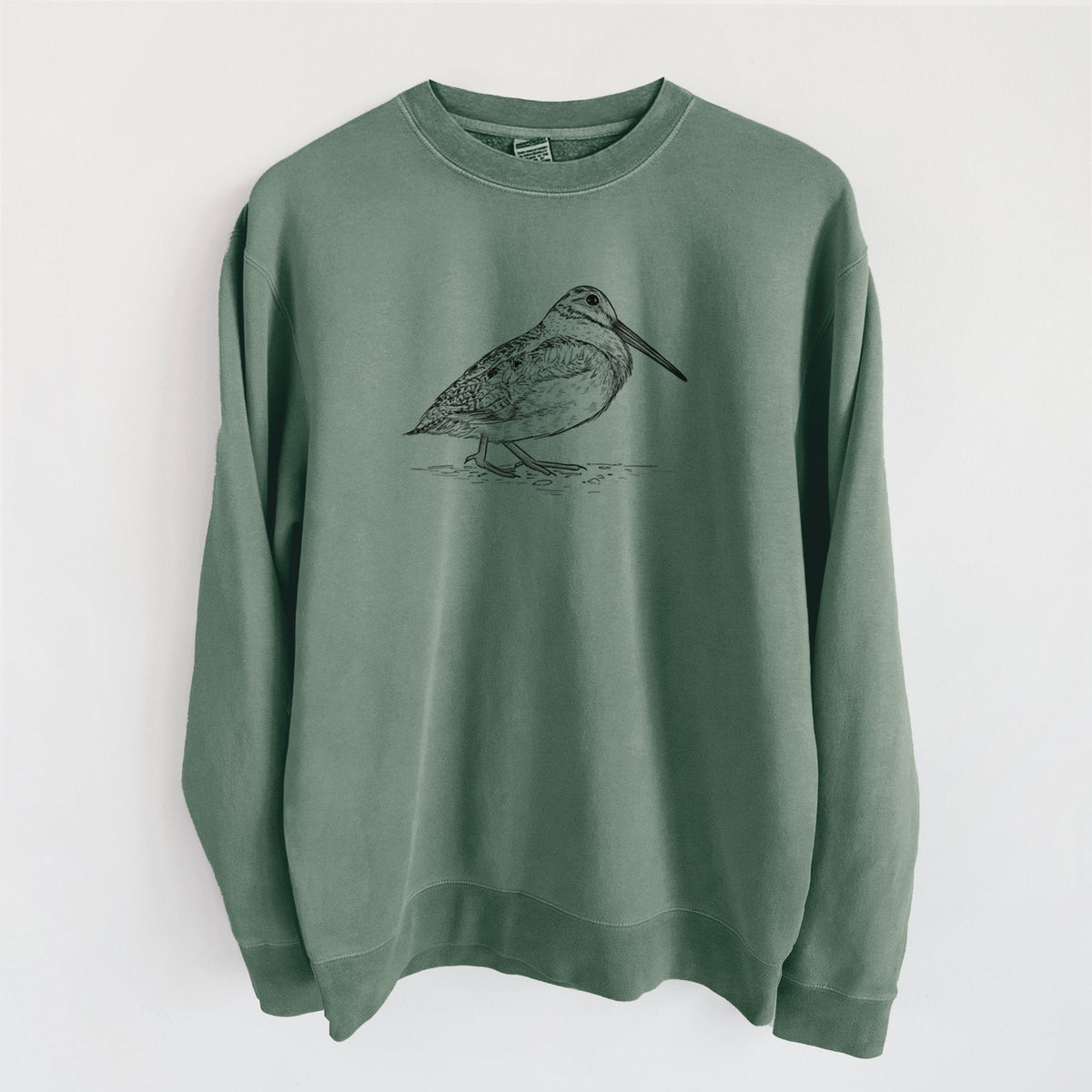 American Woodcock - Scolopax minor - Unisex Pigment Dyed Crew Sweatshirt in Alpine Green