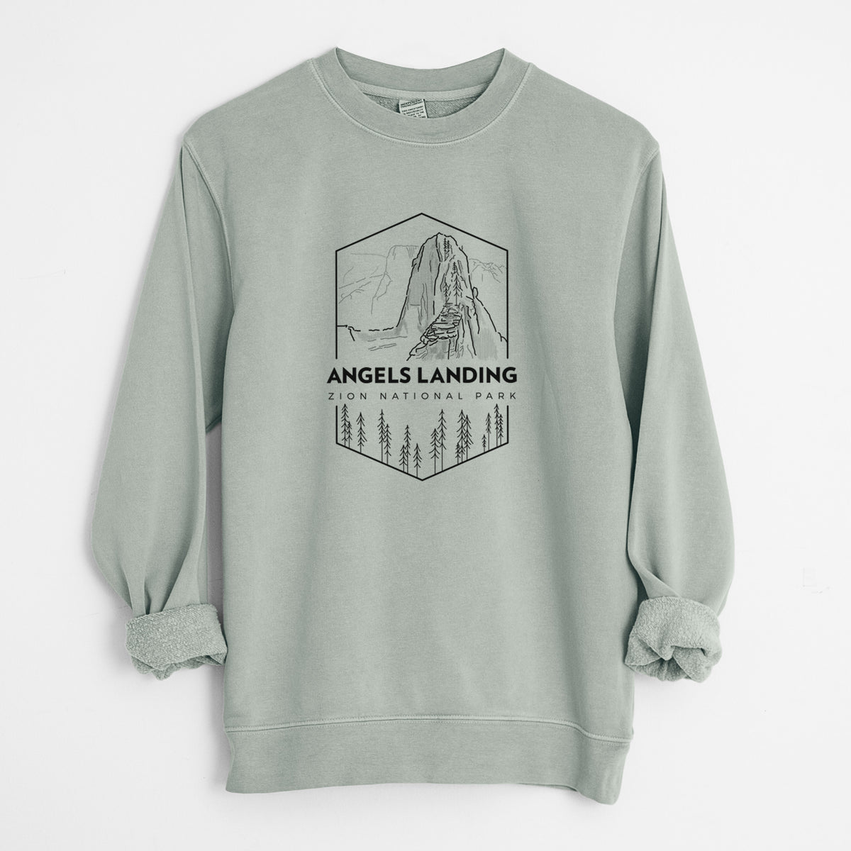 Angels Landing - Zion National Park - Unisex Pigment Dyed Crew Sweatshirt in Sage