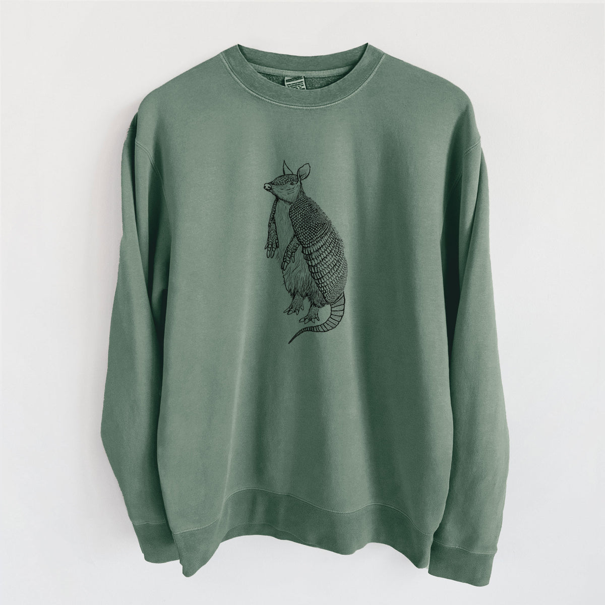 Nine-Banded Armadillo - Dasypus novemcinctus - Unisex Pigment Dyed Crew Sweatshirt in Alpine Green