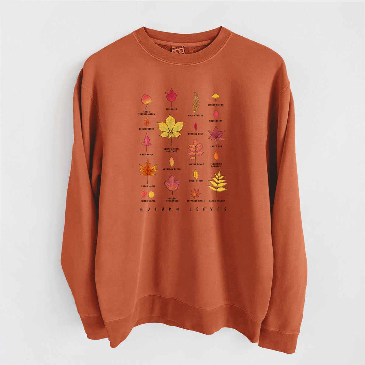 Vibrant Autumn Leaves Chart - Unisex Pigment Dyed Crew Sweatshirt in Amber