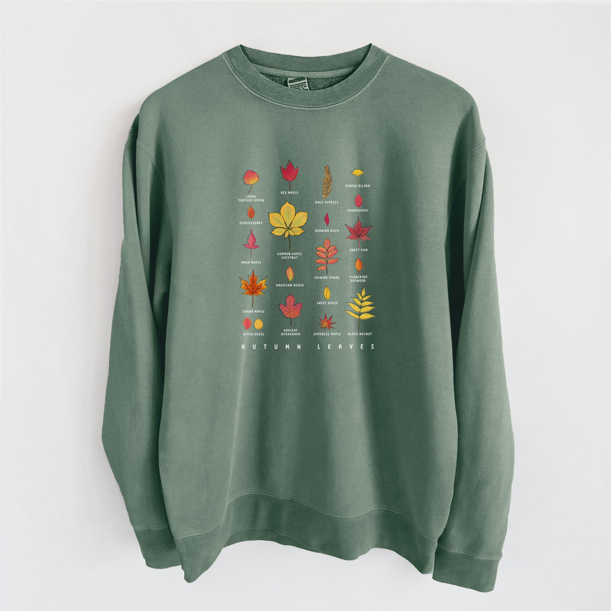 Vibrant Autumn Leaves Chart - Unisex Pigment Dyed Crew Sweatshirt in Alpine Green