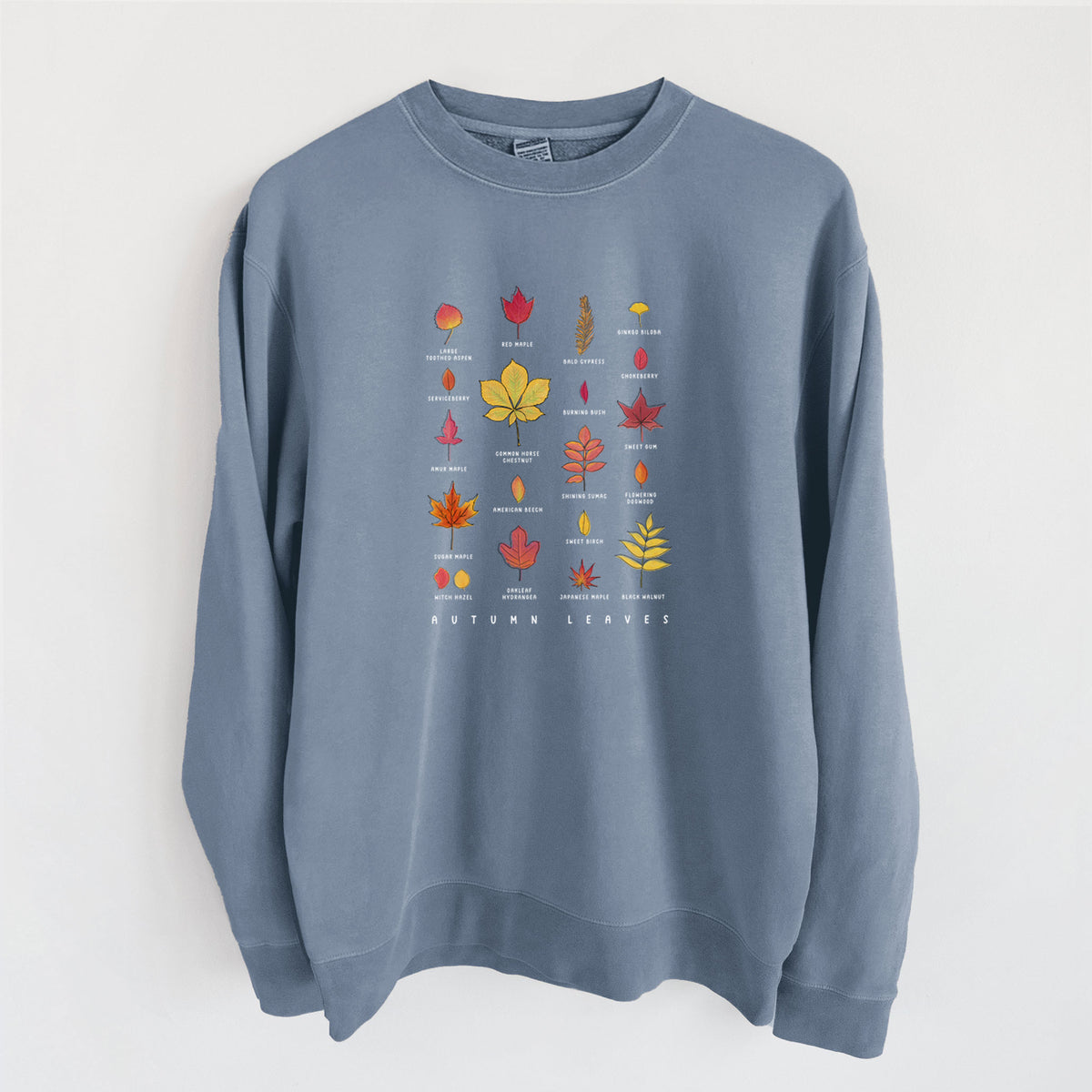 Vibrant Autumn Leaves Chart - Unisex Pigment Dyed Crew Sweatshirt in Slate Blue
