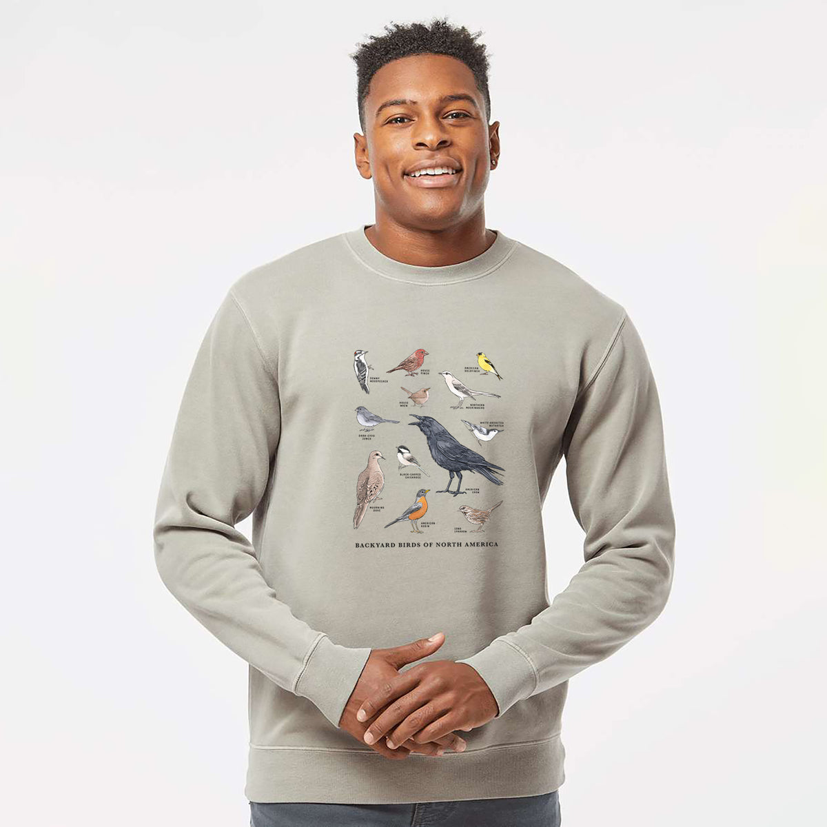 Common Backyard Birds of North America - Unisex Pigment Dyed Crew Sweatshirt in Cement