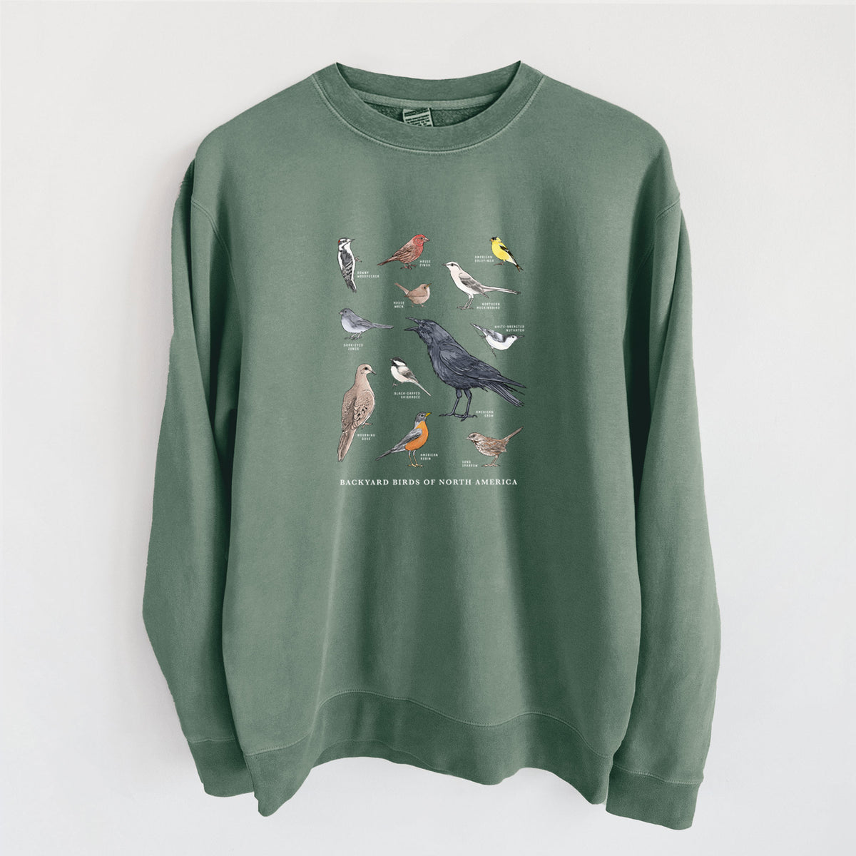 Common Backyard Birds of North America - Unisex Pigment Dyed Crew Sweatshirt in Alpine Green