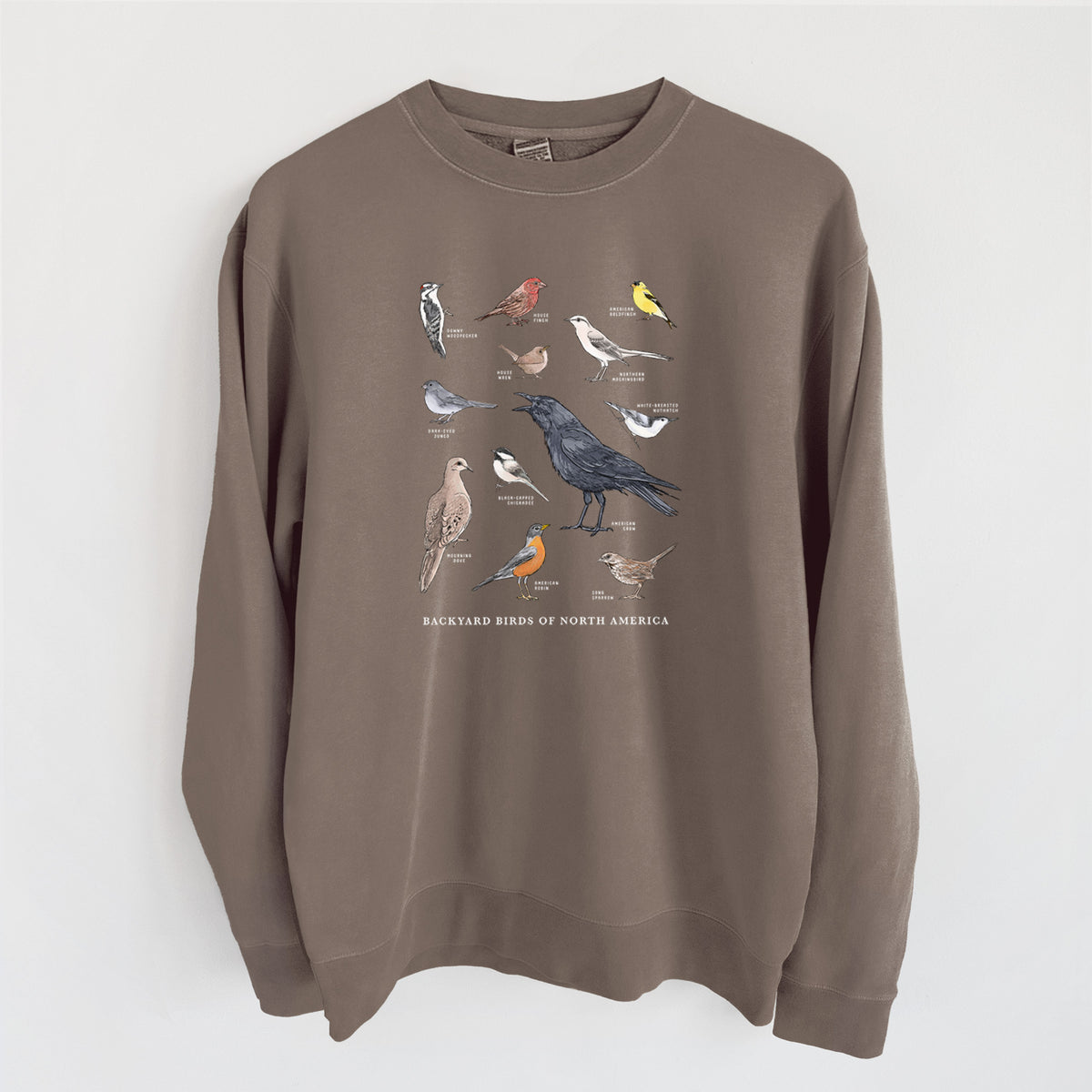 Common Backyard Birds of North America - Unisex Pigment Dyed Crew Sweatshirt in Espresso color