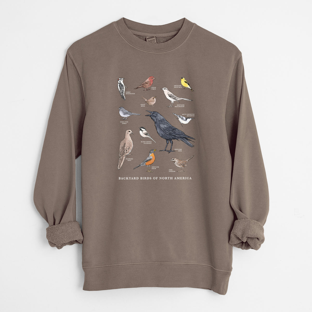 Common Backyard Birds of North America - Unisex Pigment Dyed Crew Sweatshirt in Espresso color