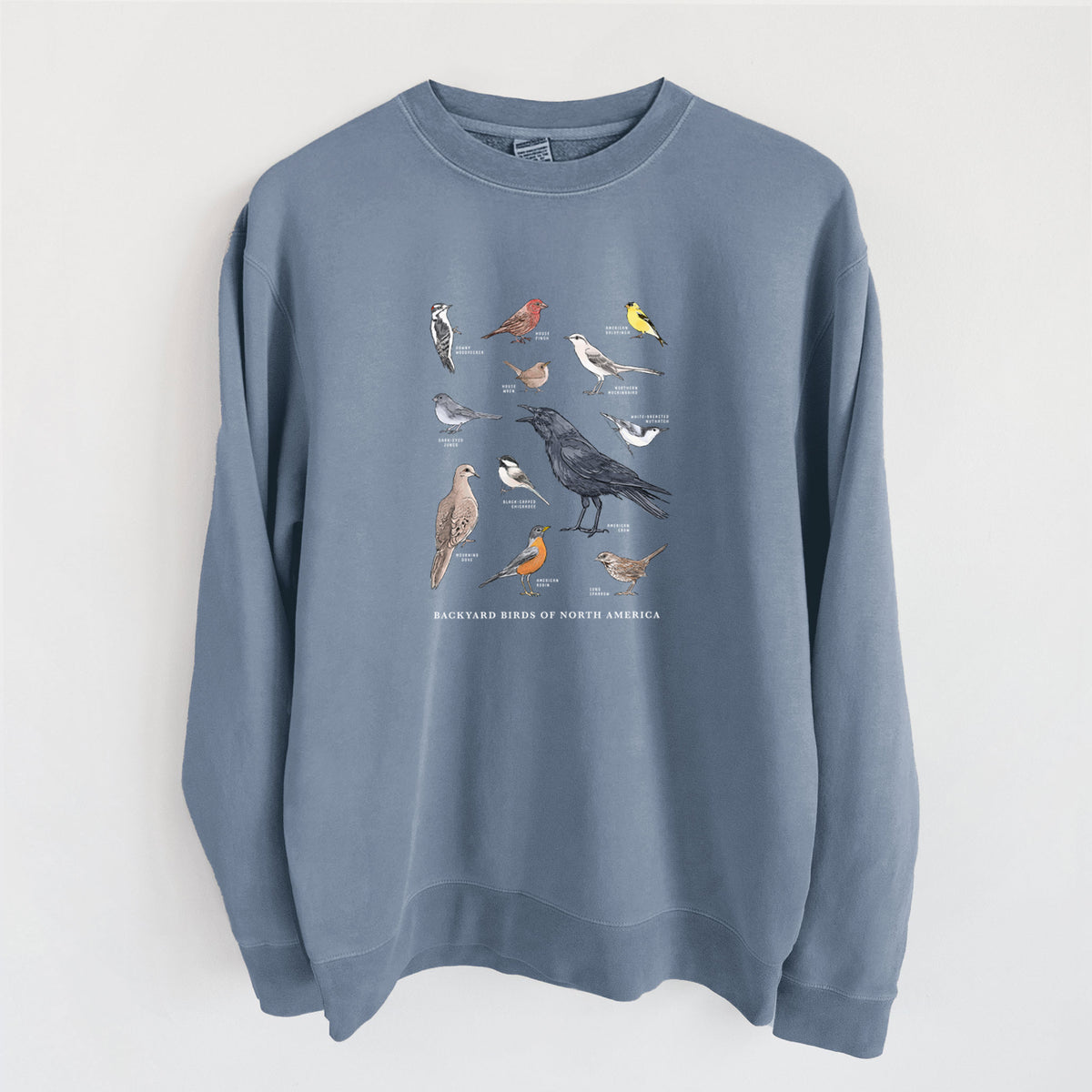 Common Backyard Birds of North America - Unisex Pigment Dyed Crew Sweatshirt in Slate Blue