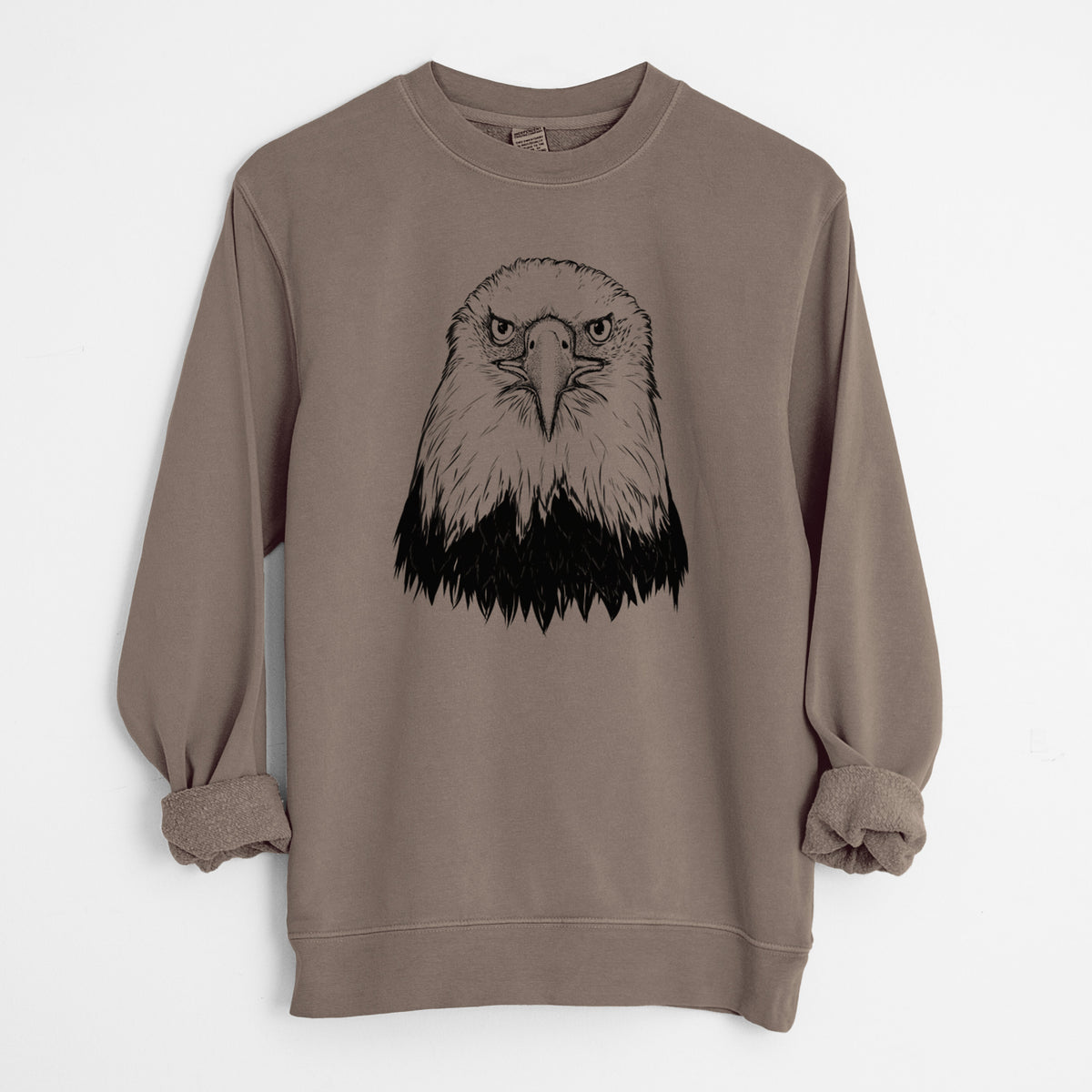 Haliaeetus Leucocephalus - American Bald Eagle - Unisex Pigment Dyed Crew Sweatshirt in Espresso Brown Color