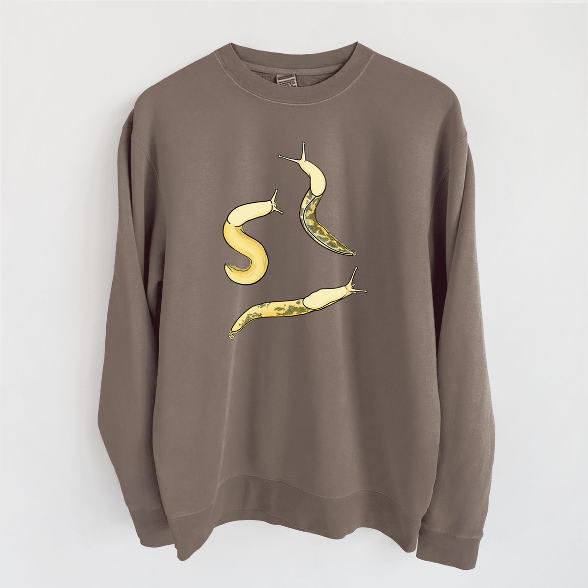 Banana Slug Squad - Ariolimax columbianus - Unisex Pigment Dyed Crew Sweatshirt in Espresso