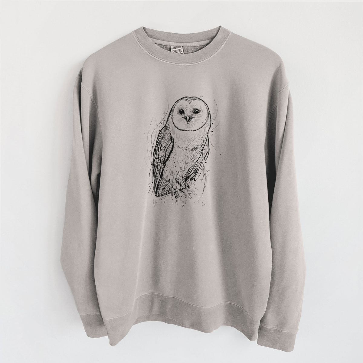 Barn Owl - Tyto alba - Unisex Pigment Dyed Crew Sweatshirt in Cement