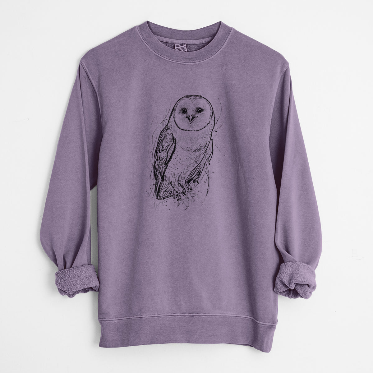Barn Owl - Tyto alba - Unisex Pigment Dyed Crew Sweatshirt in Plum