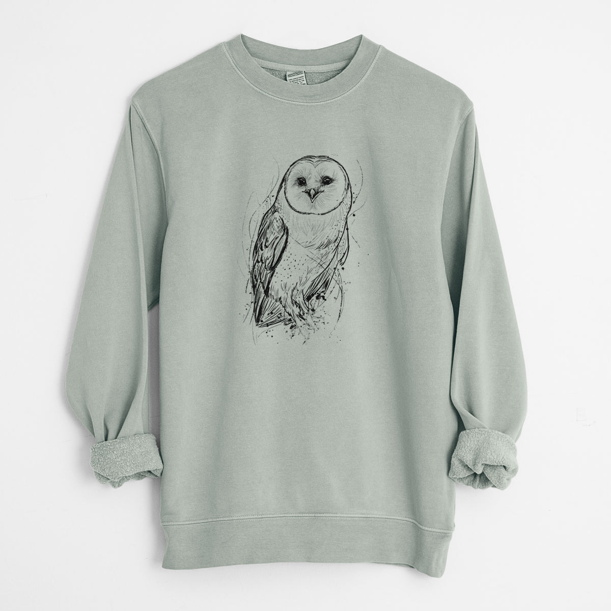 Barn Owl - Tyto alba - Unisex Pigment Dyed Crew Sweatshirt in Sage