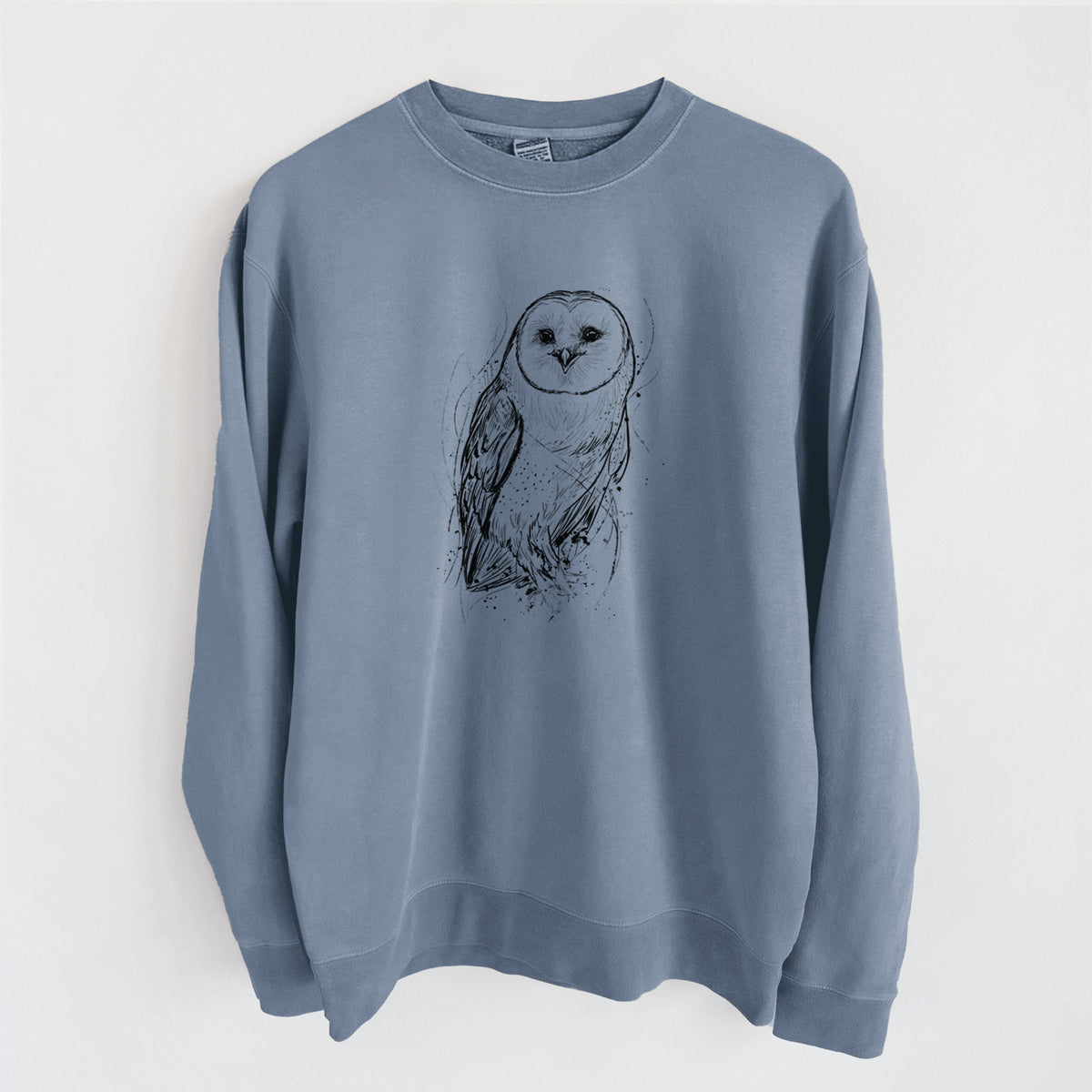 Barn Owl - Tyto alba - Unisex Pigment Dyed Crew Sweatshirt in Slate Blue