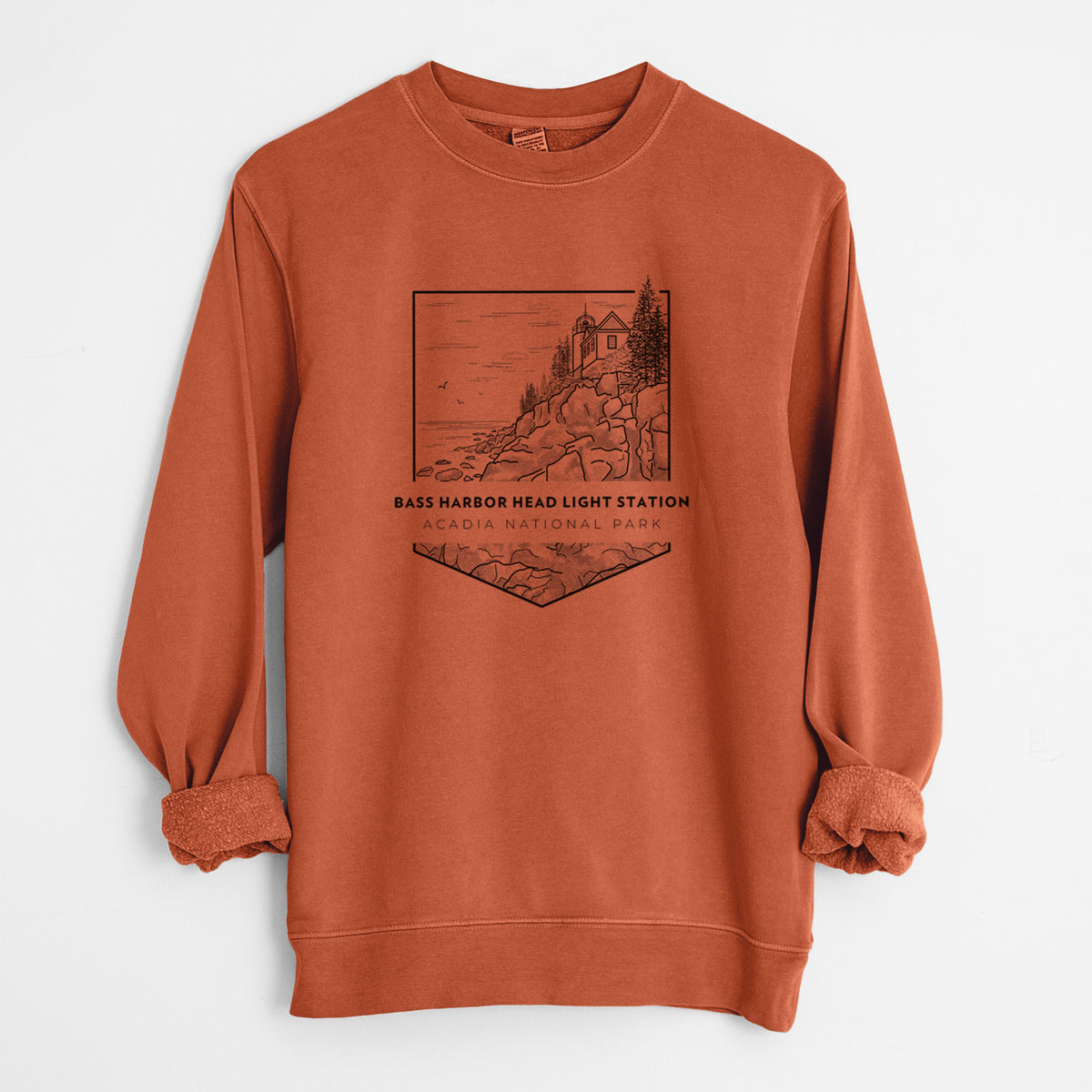 Bass Harbor Head Light Station - Acadia National Park - Unisex Pigment Dyed Crew Sweatshirt in Amber