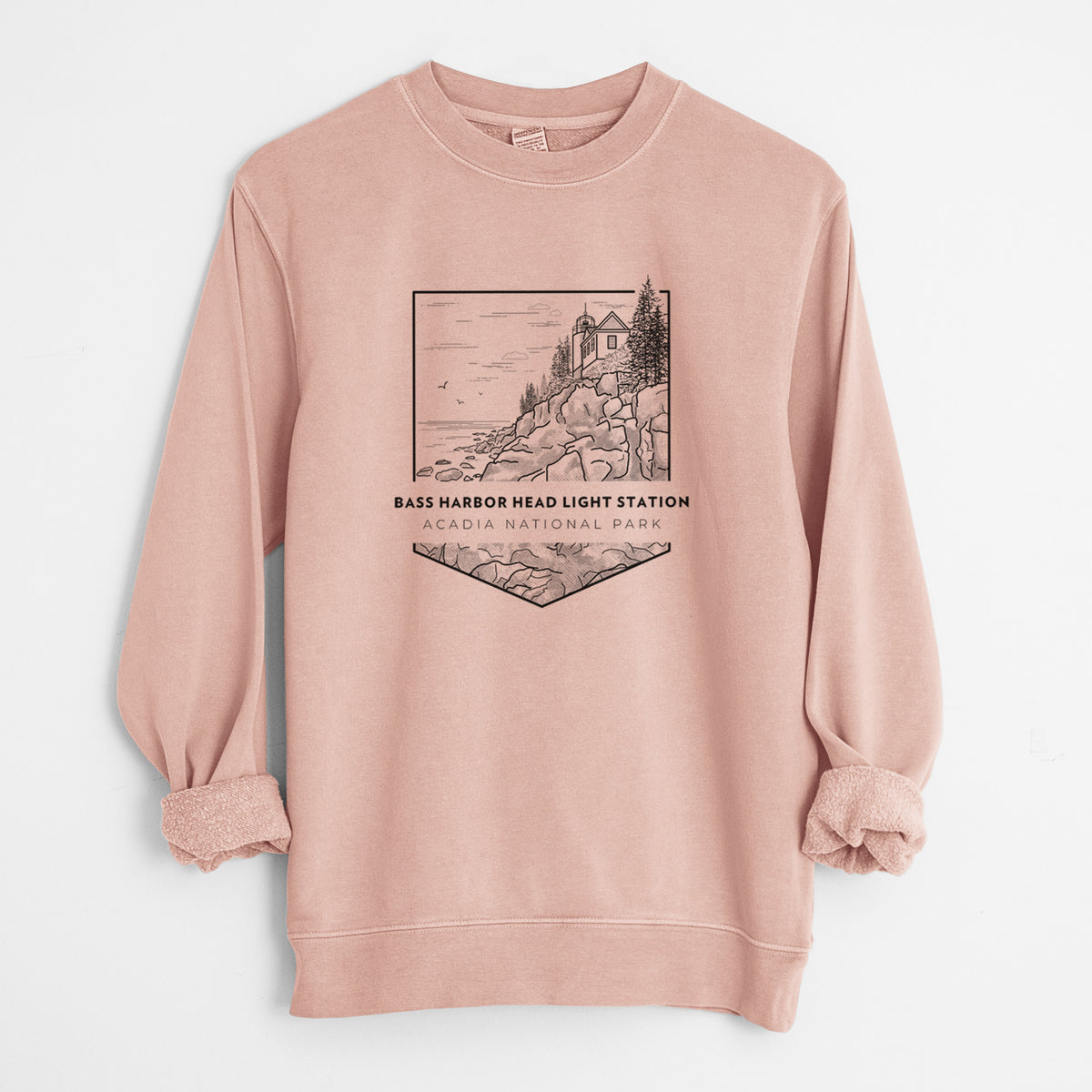 Bass Harbor Head Light Station - Acadia National Park - Unisex Pigment Dyed Crew Sweatshirt in Dusty Pink