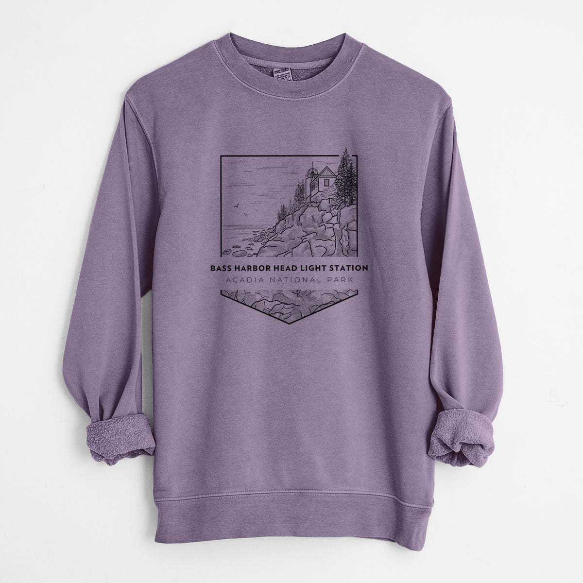 Bass Harbor Head Light Station - Acadia National Park - Unisex Pigment Dyed Crew Sweatshirt in Plum