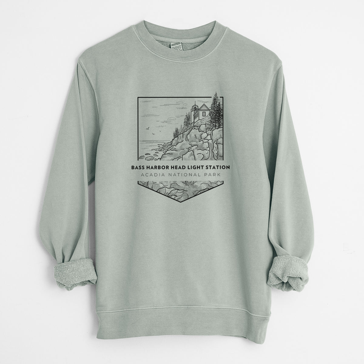 Bass Harbor Head Light Station - Acadia National Park - Unisex Pigment Dyed Crew Sweatshirt in Sage