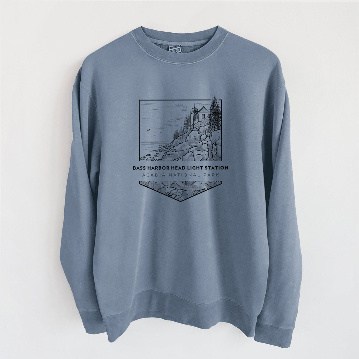 Bass Harbor Head Light Station - Acadia National Park - Unisex Pigment Dyed Crew Sweatshirt in Slate Blue