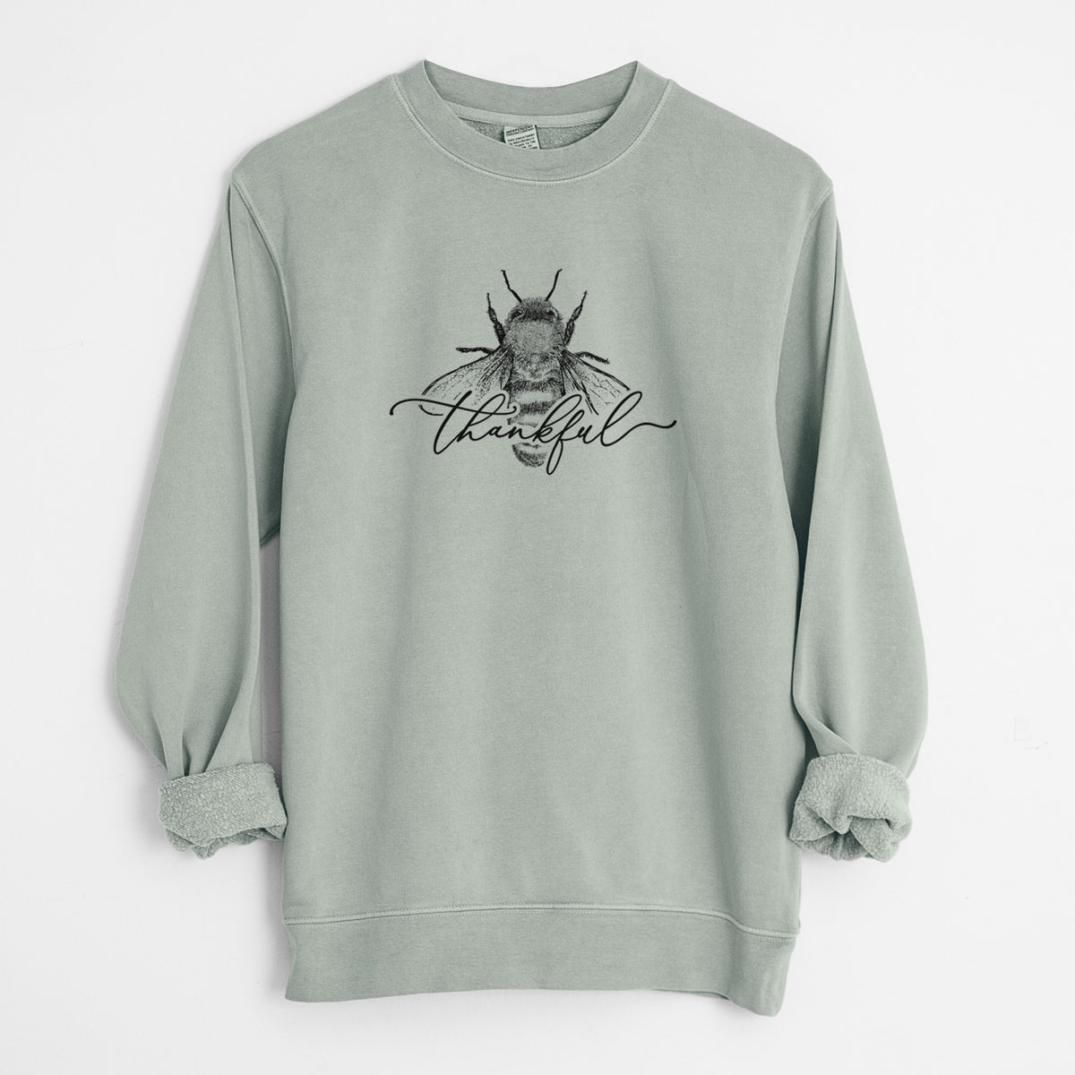 Bee Thankful - Unisex Pigment Dyed Crew Sweatshirt in Sage