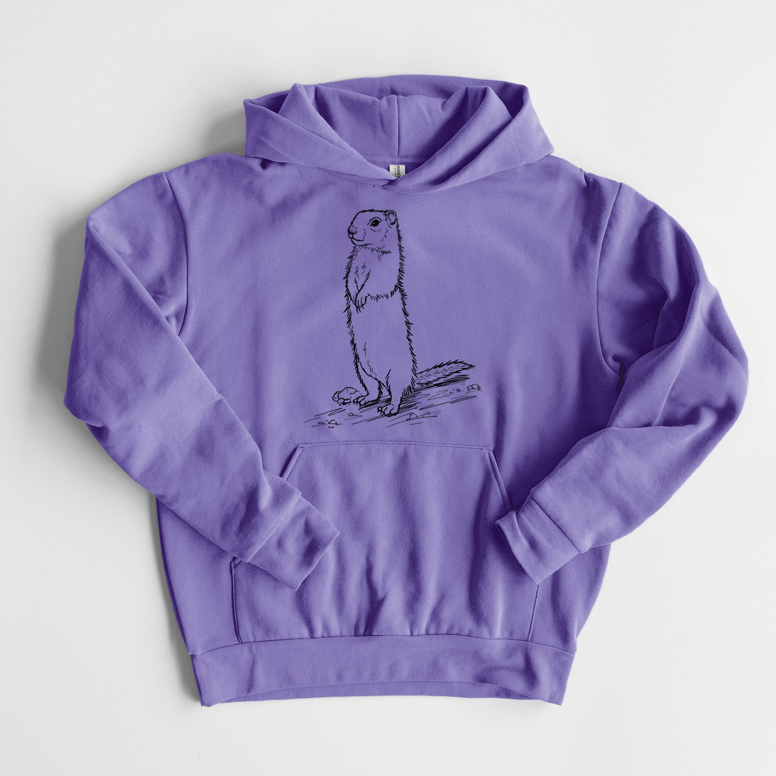Belding's Ground Squirrel - Urocitellus beldingi - Statement Midweight Hoodie in Violet, laid flat, showing the oversized boxy fit and front kangaroo pocket.