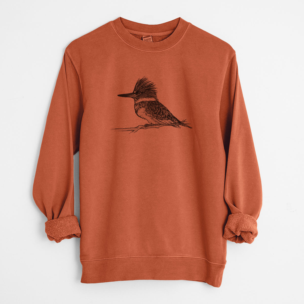 Belted Kingfisher - Megaceryle alcyon - Unisex Pigment Dyed Crew Sweatshirt in Amber