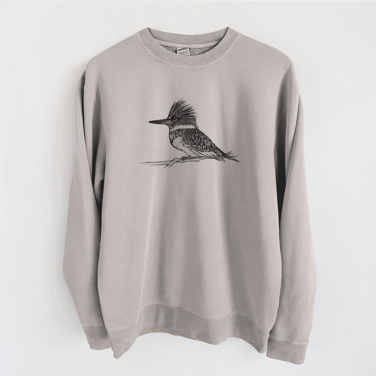 Belted Kingfisher - Megaceryle alcyon - Unisex Pigment Dyed Crew Sweatshirt in Cement