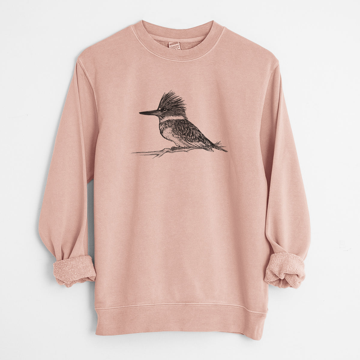 Belted Kingfisher - Megaceryle alcyon - Unisex Pigment Dyed Crew Sweatshirt in Dusty Pink