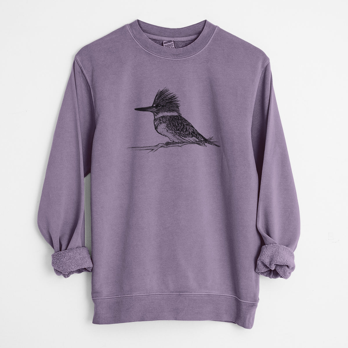 Belted Kingfisher - Megaceryle alcyon - Unisex Pigment Dyed Crew Sweatshirt in Plum