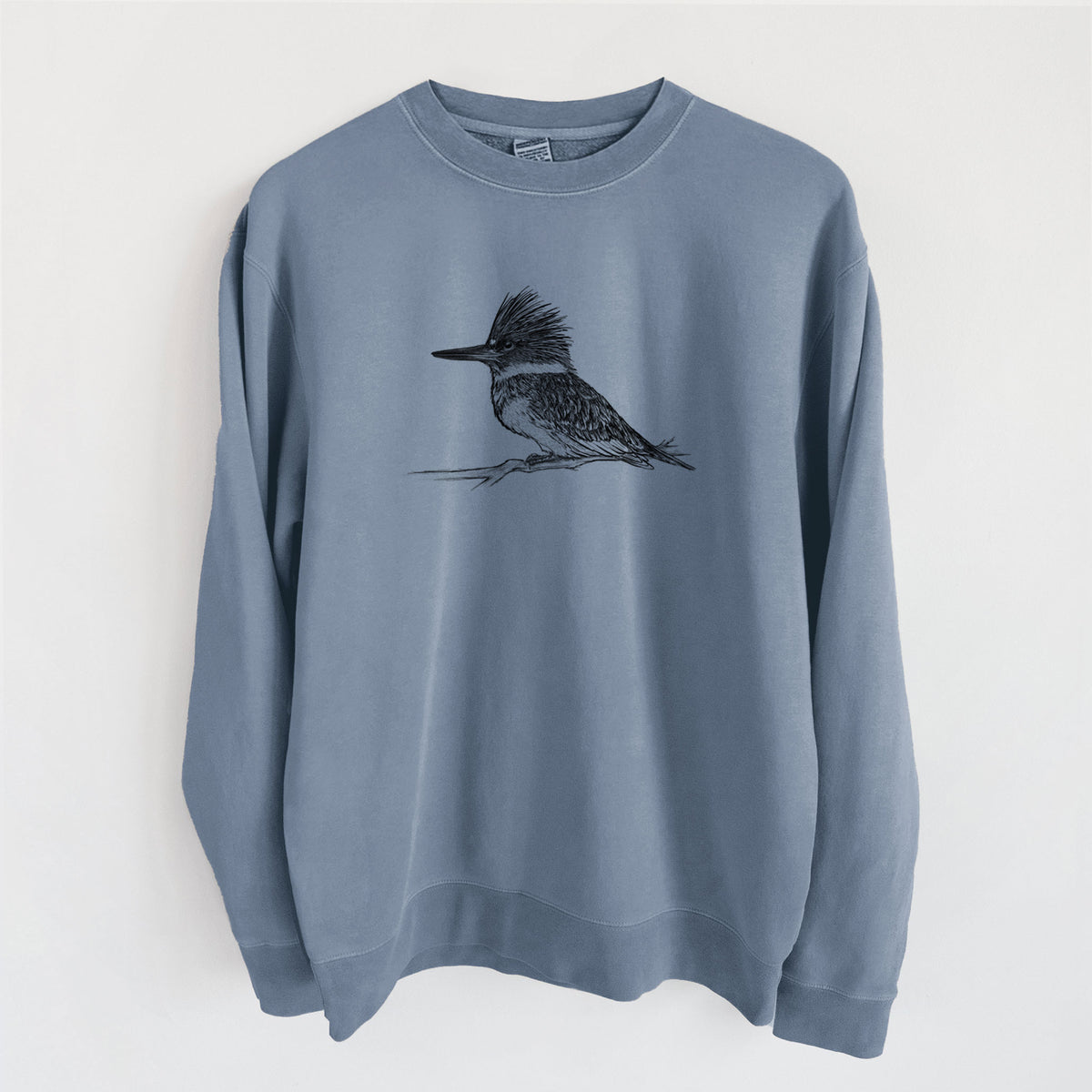 Belted Kingfisher - Megaceryle alcyon - Unisex Pigment Dyed Crew Sweatshirt in Slate Blue